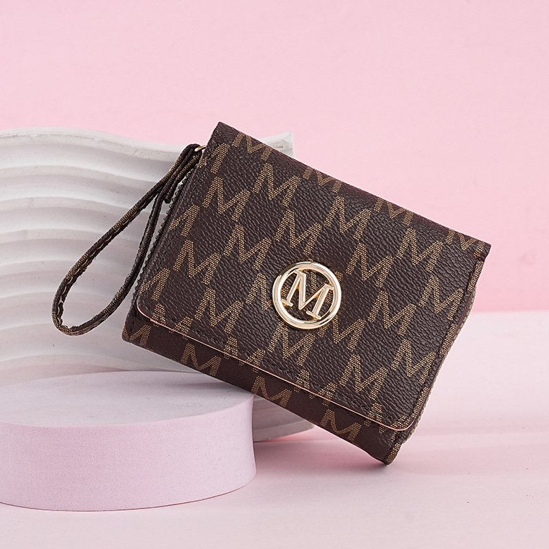 Wallet Women's Short Female Wallet Cross Border New Tri Fold Zipper Coin Purse Simple Fashion Old Pattern Card Bag