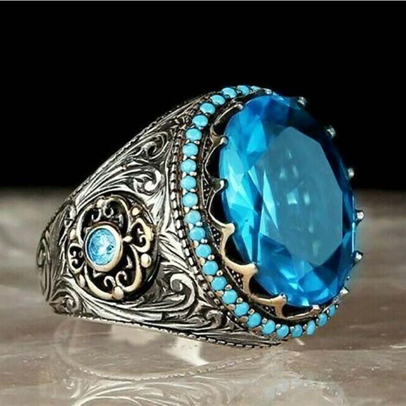 Fashion Accessories Oversized Round Blue Gem Ring Ladies Jewelry