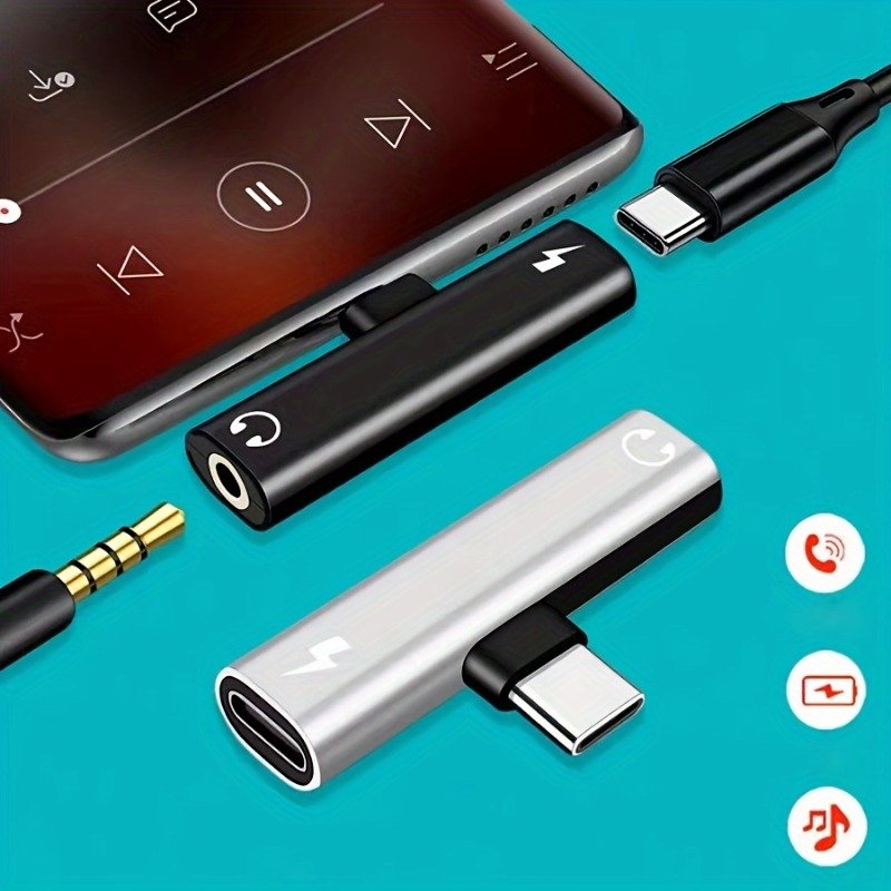 2-in-1 DAC Enhanced Sound USB-C To 3.5mm Audio & Charging Adapter For IPhone 15/16, Xiaomi 14/13, Google PIXEL, And More - Black/Silvery