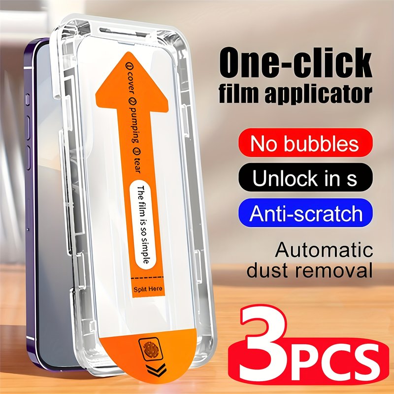 3pcs Dust-Free Installation HD Screen Protectors For IPhone 11, 12, 13, 14, 15, 16 Pro Max - Tempered Glass, Automatic Dust Removal, Anti-Scratch