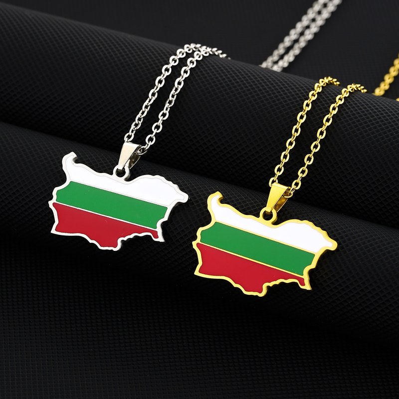 Hot Selling Stainless Steel Vintage Oil Drop Ethnic Style People's Republic of Bulgaria Map Necklace Jewelry