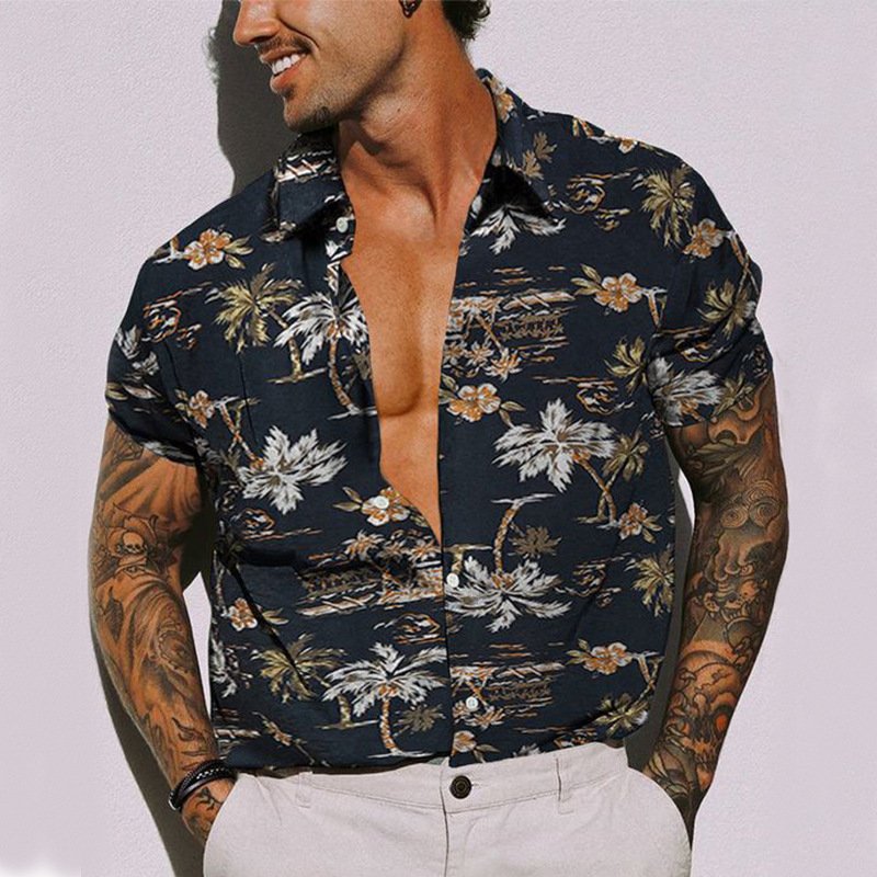 Hawaiian Shirt Printed Short Sleeve Shirt Men's Size Beach Exclusive Men's Shirt Large Size