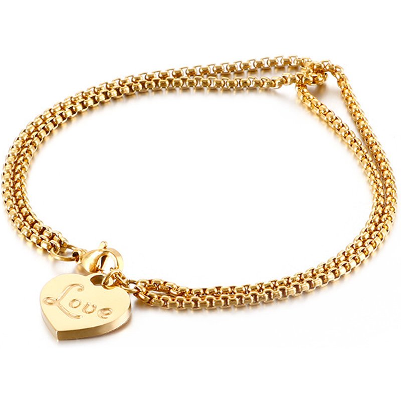 Women's Jewelry Stainless Steel Girls Fashion Golden Heart Shaped Double Layer Bracelet Beach Vacation Geometric Titanium Steel Jewelry