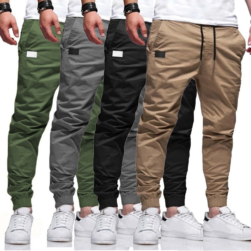 Men's Clothing 2024 New Men's Popular Youth Men's Solid Color Workwear Pants Slim Fit Pocket Casual Trousers