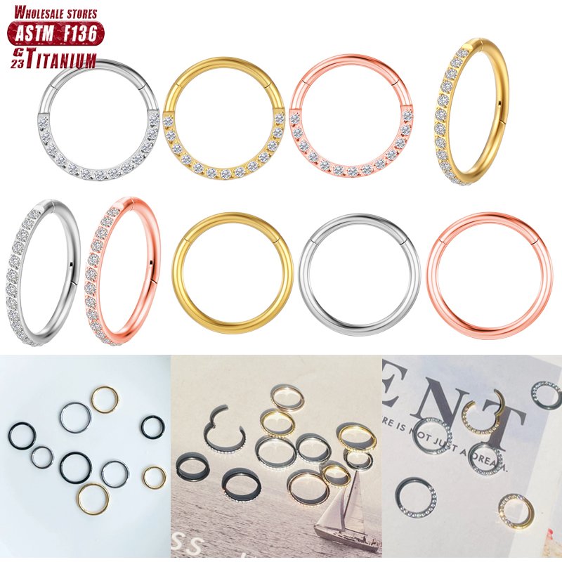 F136 Titanium Nose Ring Hoop Septum Piercing Round with Earrings Tragus 16g Zircon Cartilag Hinged Segment Women Jewelry Wholesale