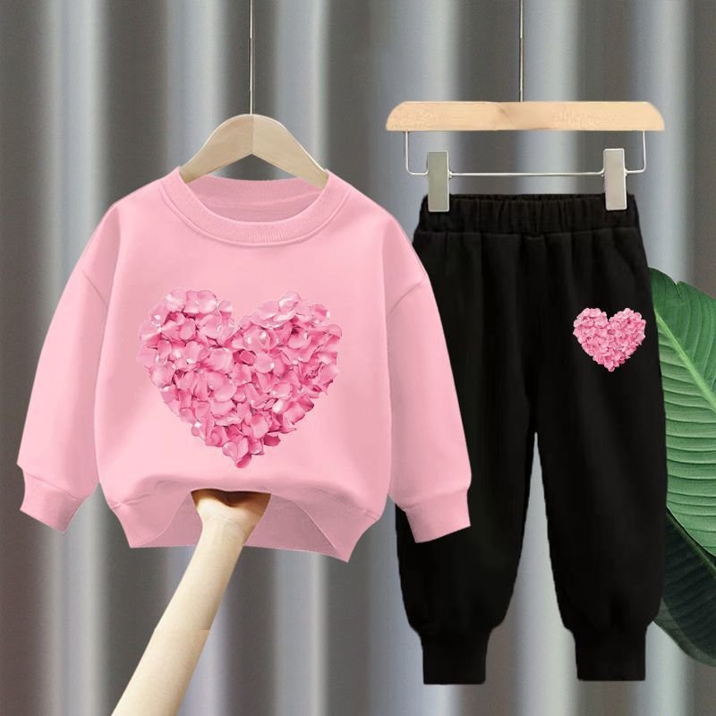 Mother & Kids Girls Suits New Small And Medium Children's Cartoon Western Style Autumn Clothes Baby Cute Sports Sweater Two Piece Suit Trendy