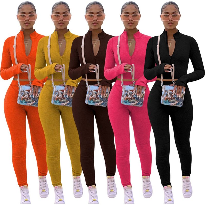 Streetwear Essentials: Women's Long-Sleeve Fleece Hoodie & Jogger Set – Solid Color Athleisure Two-Piece (Black, Orange, Rose, Mustard, Brown)