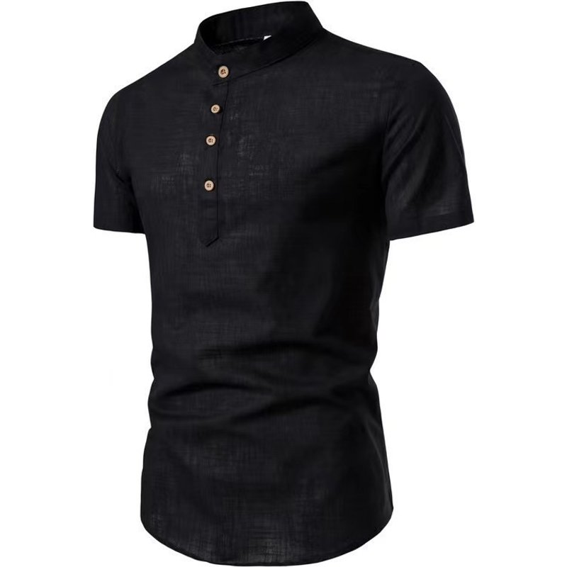 men's solid color casual slim stand collar short-sleeved business shirt shirt foreign trade men's clothing