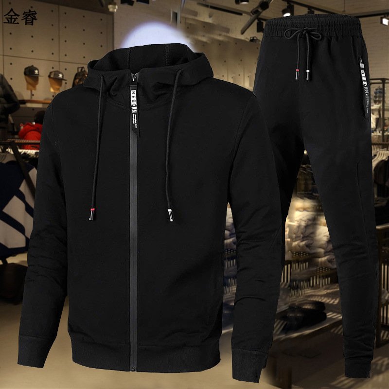 Men's Waterproof Hooded Sweatshirt & Sweatpants Set – Autumn Air Layer Zipper Tracksuit (Black/Navy/Light Gray/Red, M-XXXL)