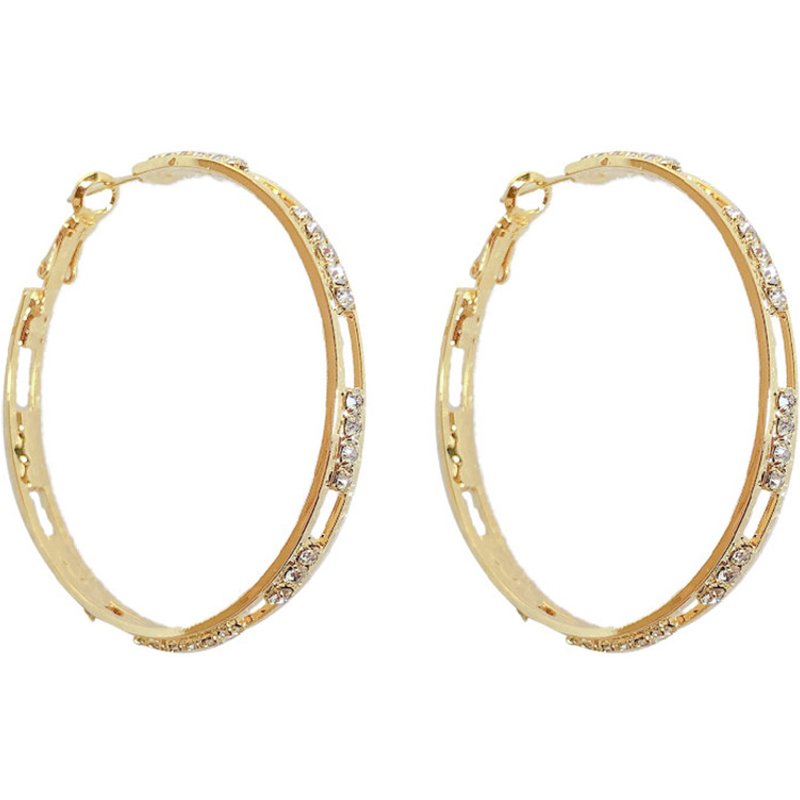 Designer Gold Round Crystal Hoop Women's Earrings Bijoux Geometric Rhinestone Earrings Personalized Jewelry Party Gift