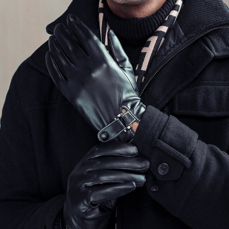 Gants noirs en cuir PU pour hommes, mitaines d'hiver pour garder au chaud, écran tactile, coupe-vent, Guantes de conduite, automne et hiver