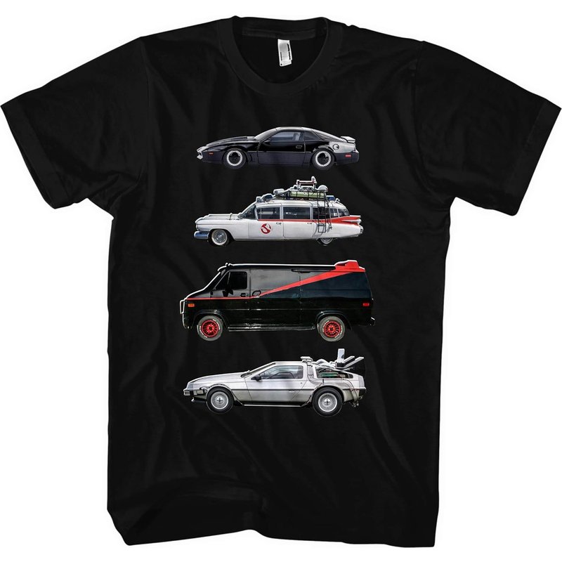 Kult Cars Men's Knight Rider Shirt A Team Van Back in the Future T Shirt Delorean mad max