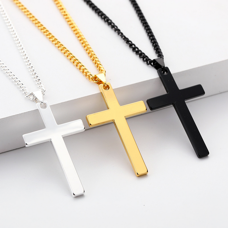 Fashion Cross Necklace Women Men Stainless Steel Christian Charm Necklace Boys Girls Punk Hip Hop Friendship Jewelry Gifts