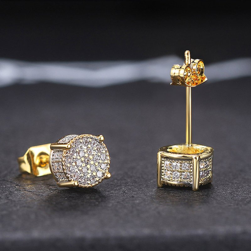 Boucles d'oreilles Cao Shiman Diamond Hip Hop pour hommes, micro-ensemble de boucles d'oreilles rondes plaquées zircon