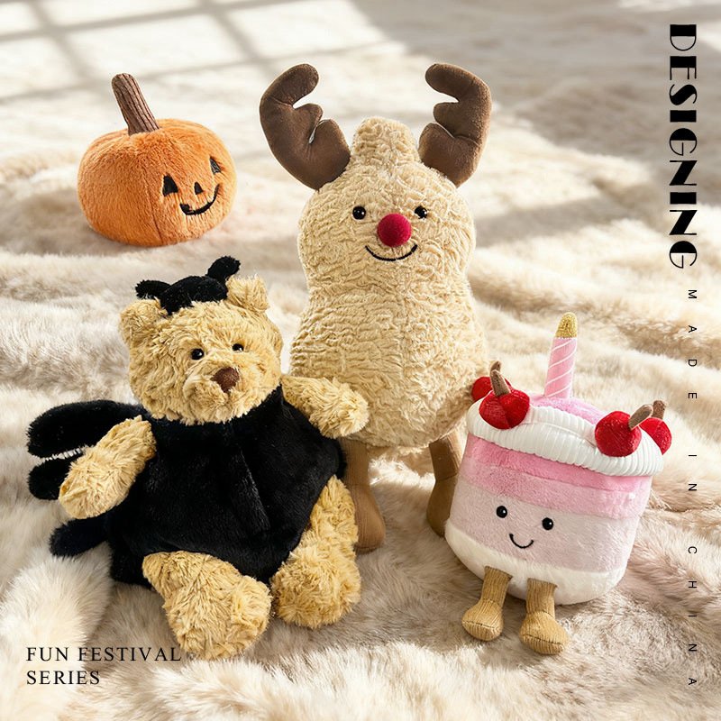 British Jellycat Halloween Pumpkin Bat Bear Peanut Elk Spider Bear Cross-border Plush Doll Wholesale