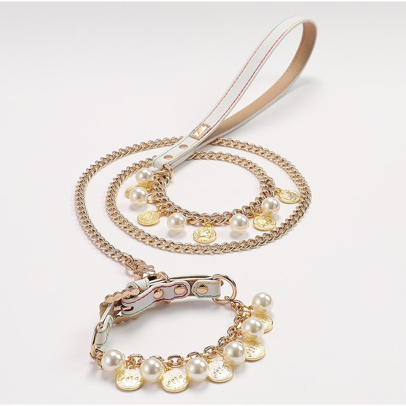 Unisex Pearl Collar Pet Soft Clay Ball Wire Rope Leash Cat and Dog Collar Pet Supplies