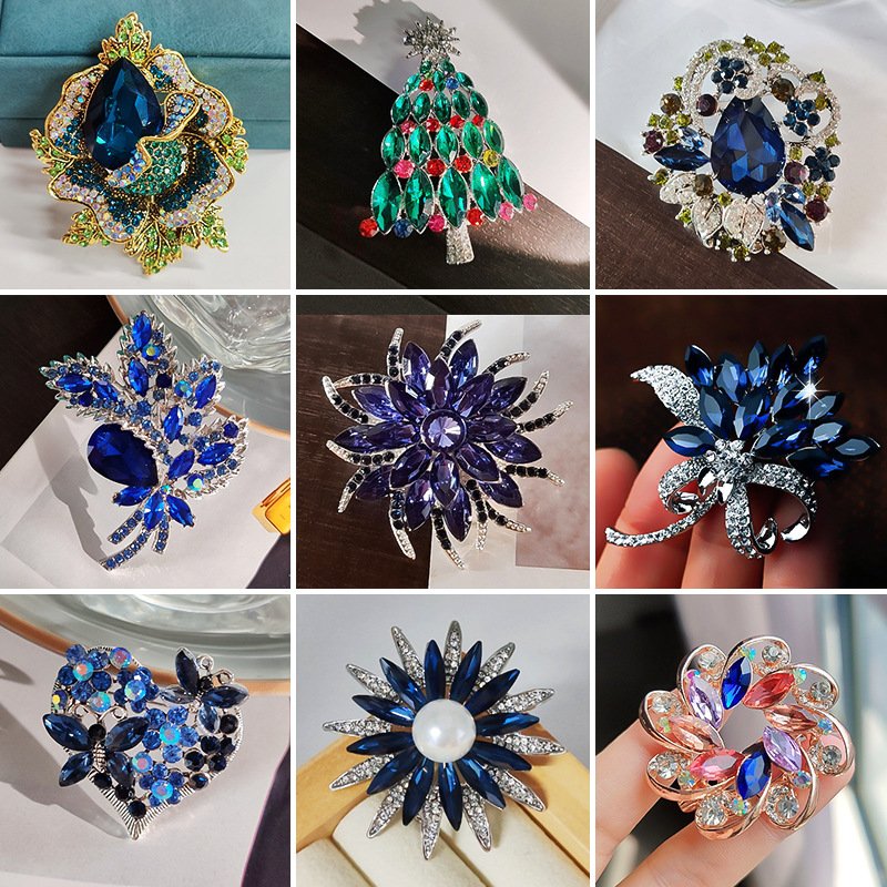 Baroque crystal enamel brooch, women's clothing niche sense, high-end accessories, ins chest flower