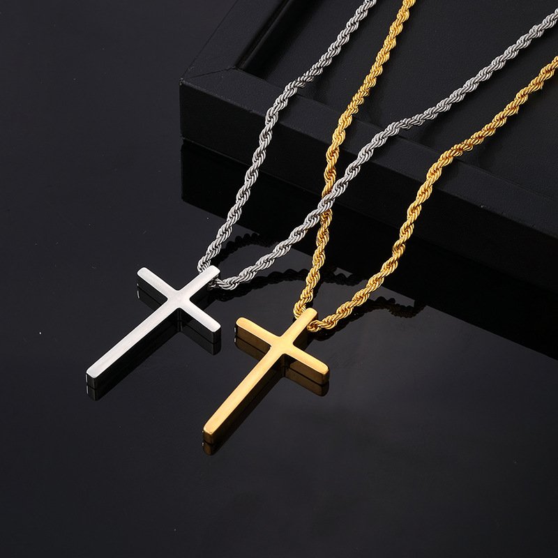 hip hop titanium steel glossy cross pendant men's stainless steel necklace small jewelry electroplating