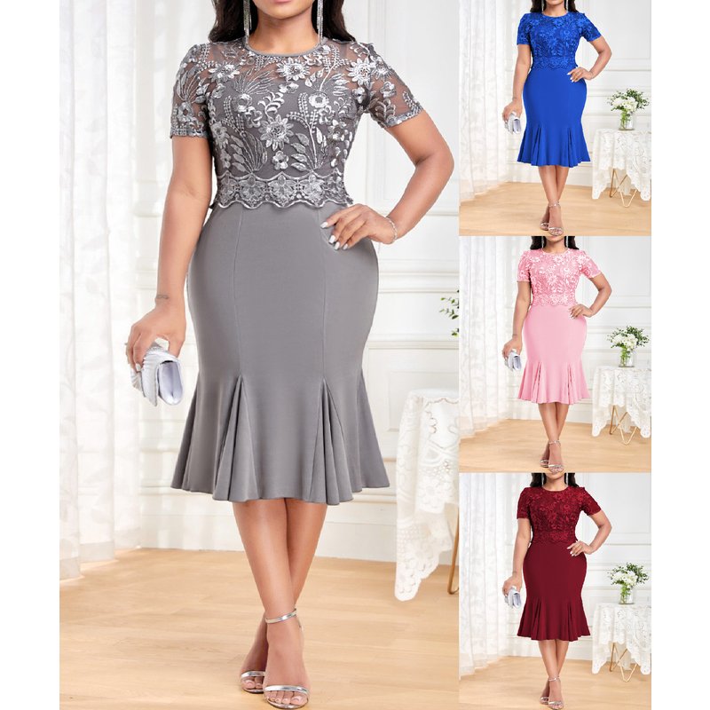 Plus Size Patchwork Maxi Dress - Embroidered Floral A-Line Skirt With Slimming Fit (New Arrival)​