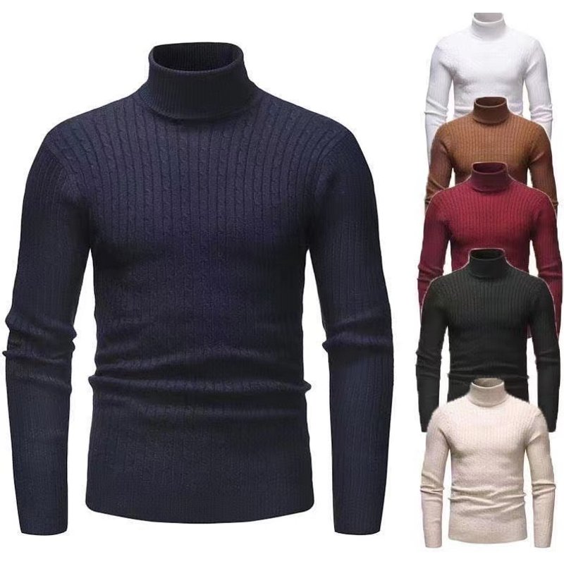 Men's Clothing Autumn And Winter Turtleneck Sweater Slim Solid Color Pullover Bottoming Knitted Sweater