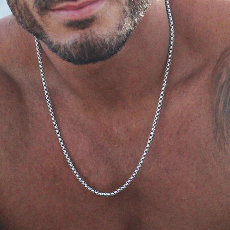 Trendy Stainless Hip Hop Style Titanium Steel Men's Clothing Single Bar Chain Square Pearl Necklace