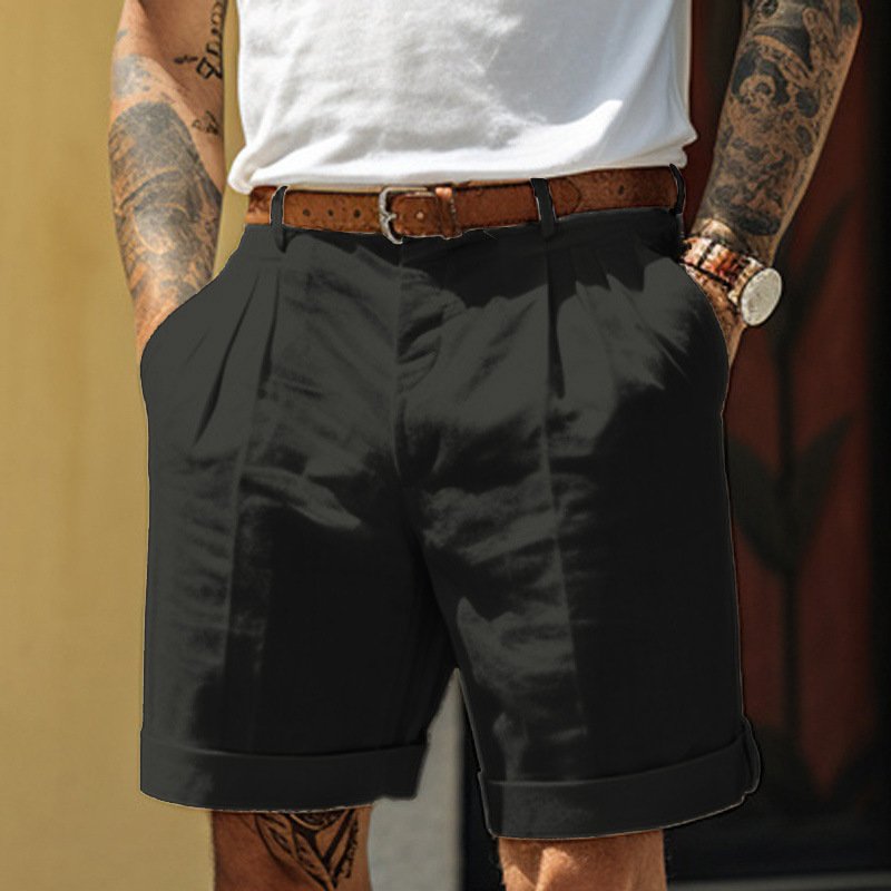 Men's Clothing Men's Shorts Linen Shorts Summer Shorts Pleated Shorts Pocket Pleated Straight Leg Plain Comfortable Breathable Short Vacation