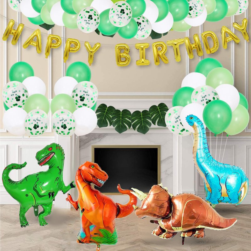 Dinosaur Balloon Garland Kit - 16 Inch Foil Balloons For Kids Birthday Party Decorations, Dinosaur Theme Party Supplies, Green