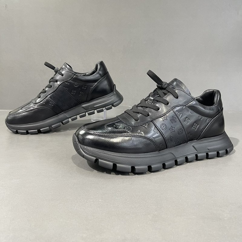 Men's Leather Light Luxury Printed Dad Thick Soled Trendy For Men's Niche Versatile Casual Shoes