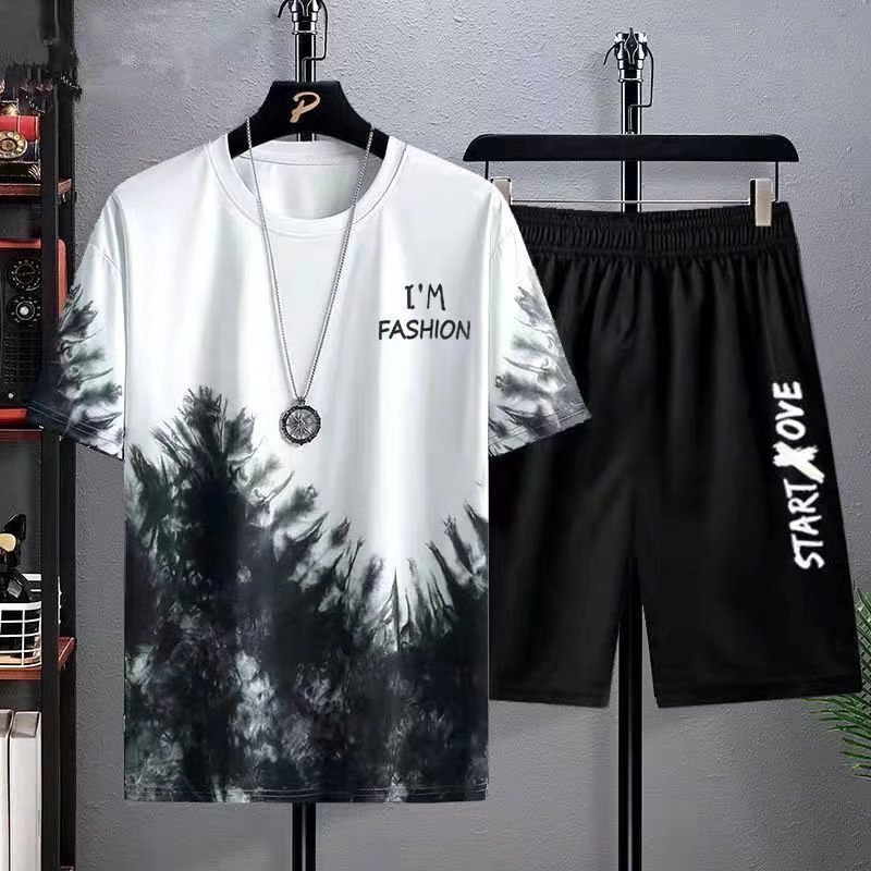 Men's Clothing casual sports suit 2024 summer new style handsome matching shorts Korean version large size loose ice silk short sleeves