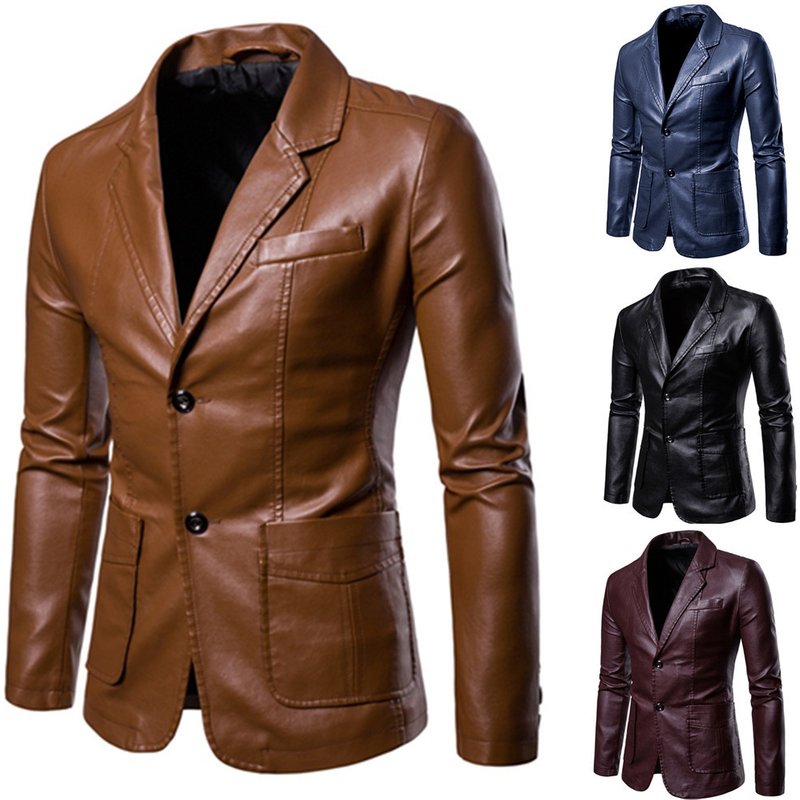 autumn and winter new men's slim and versatile PU small suit men's lapel leather jacket