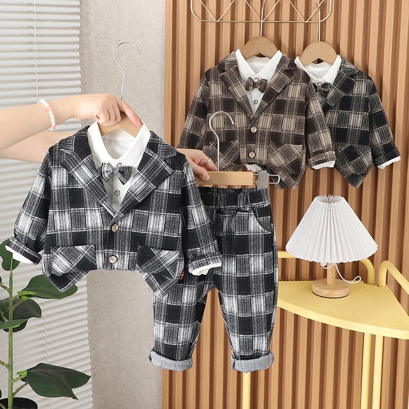 Kid's Clothing Boys autumn suits new handsome three piece suits suits children's baby British suits spring and autumn dresses trend