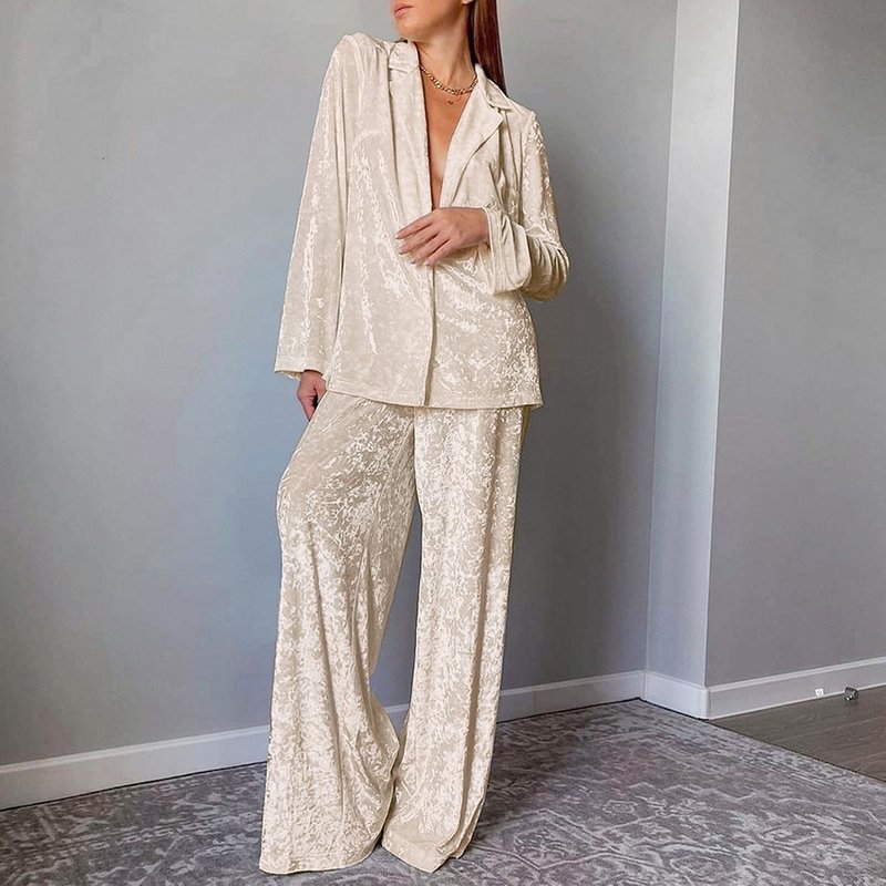 Women's clothing gold diamond velvet pajamas long sleeve trousers two sets warm thick velvet