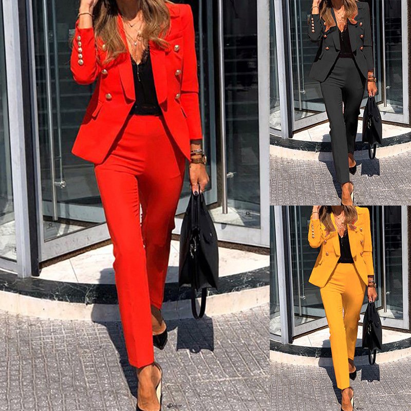 Women's autumn solid color two-piece leisure suit suit women's suit