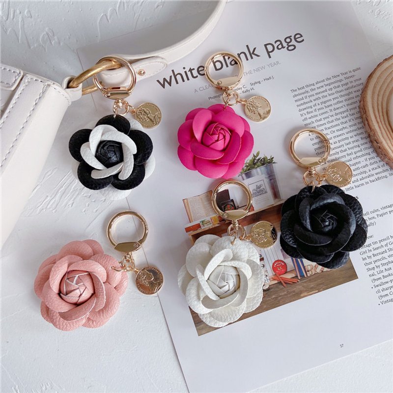 Bag Parts & Accessories Fashion Leather Camellia Car Keychain Cute Flower Backpack Pendant Accessories Personality Key Chain Ring Female