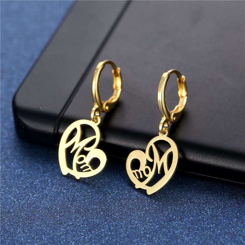 Gold Color Heart Letters MOM Drop Earrings For Women Stainless Steel Romantic Fashion Ear Dangle Earring Jewelry Gifts