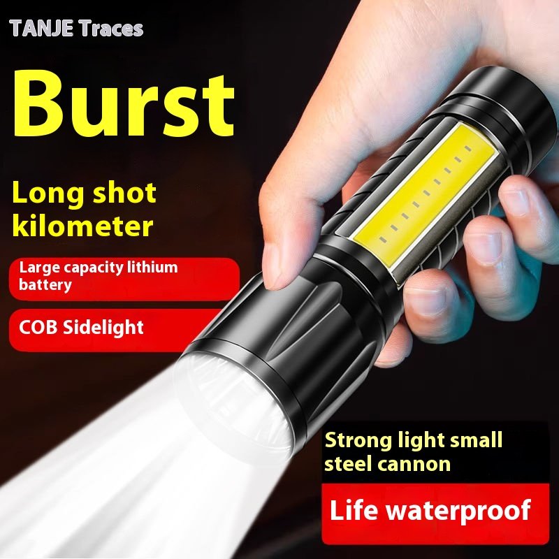 Flashlight, strong USB charging, outdoor bright, long-range, household emergency light, waterproof, mini, student