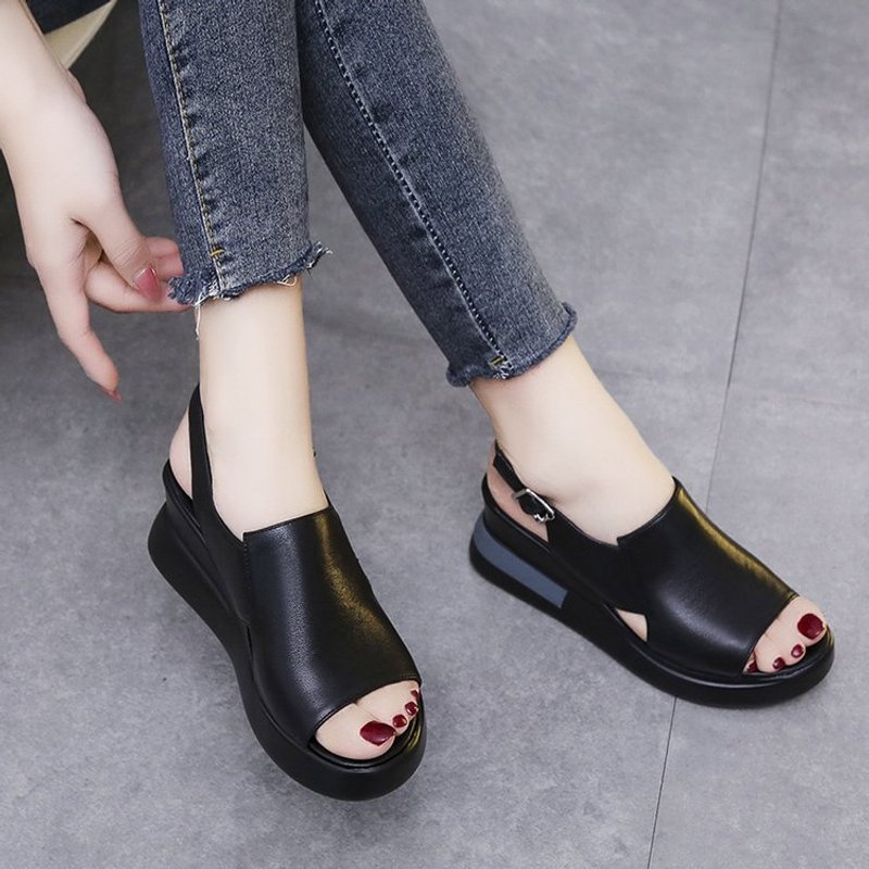Platform thick-soled wedge heels for women outdoor wear back empty buckle sandals large size high heel sandals for women