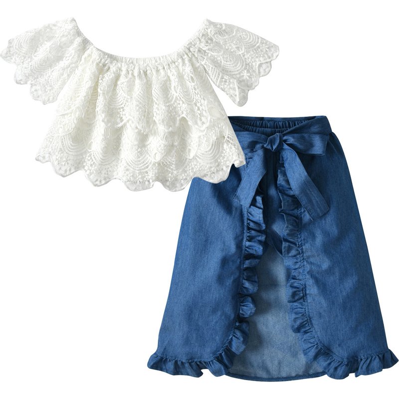 Mother & Kids Cross-border children's clothing spring and autumn small and medium-sized girls lace tops and tuxedo skirt suits one piece drop shipping