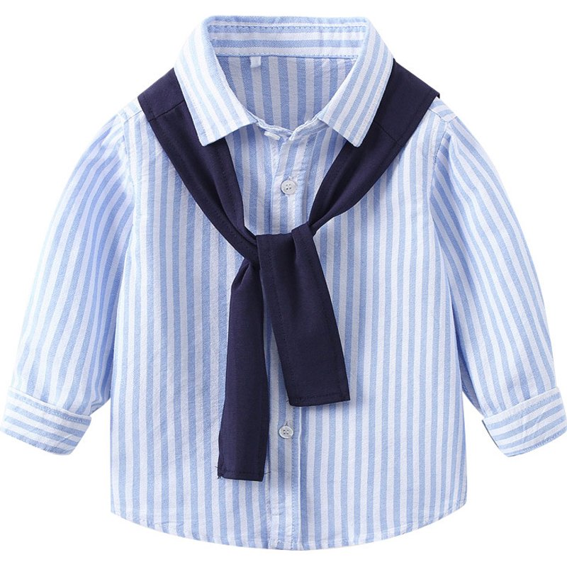 Simple Spring And Fall Fashion Casual Long Sleeve Shirt For Boys Comfortable Children With Cape Striped Top