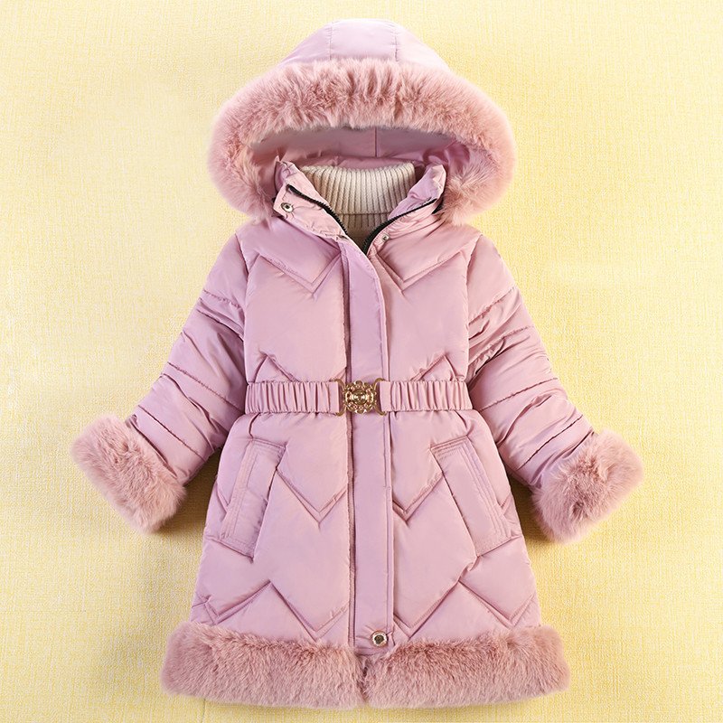 Kids' Clothing winter girls cotton coat ins fashionable medium and long hooded jacket plus velvet warm children's cotton coat trend