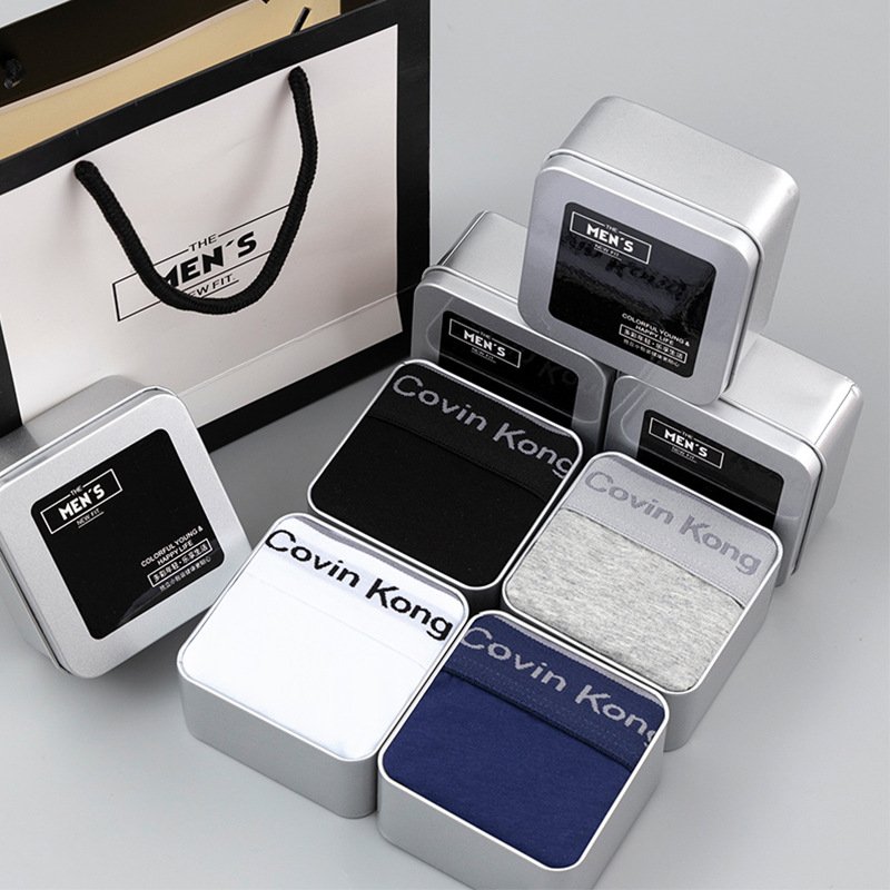 New2024 Men's pure cotton mid waist, summer breathable, four corner pants