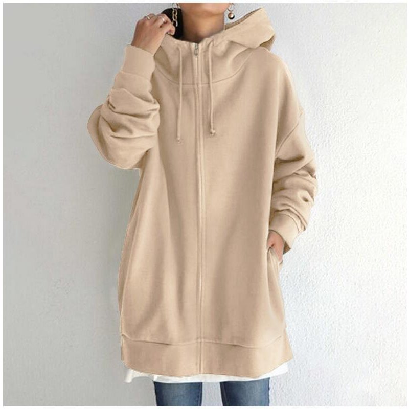 Women's Clothing autumn and winter new style personalized street sweatshirt zipper hooded long fleece sweatshirt