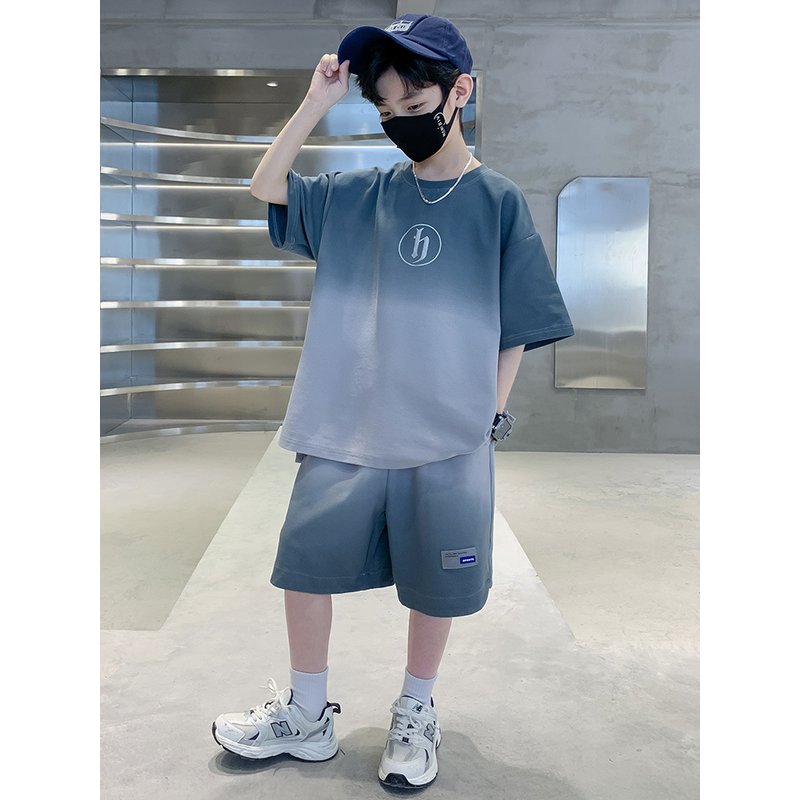 1384 # Set 2023 New Medium Large Children's and Boys' Clothing Thin Summer Short Sleeve Fashion
