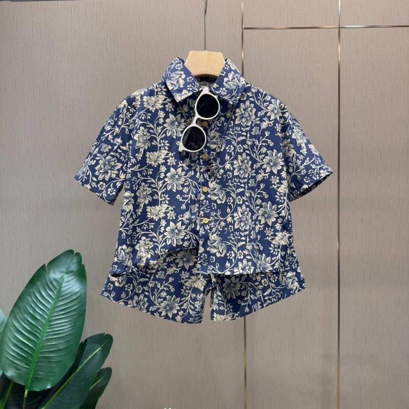 Mother & Kids Summer Short Sleeved Thin New Style Hong Kong Style Clothes For Small And Medium Sized Children's Summer Handsome Shirt Suit