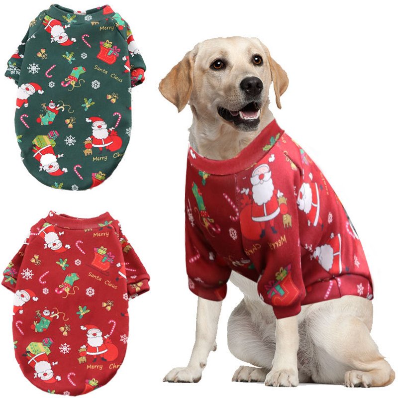 Christmas dog clothes Big dog cat Teddy Bear fight clothes plus fluffy Christmas printed hoodie Spring and winter pet supplies