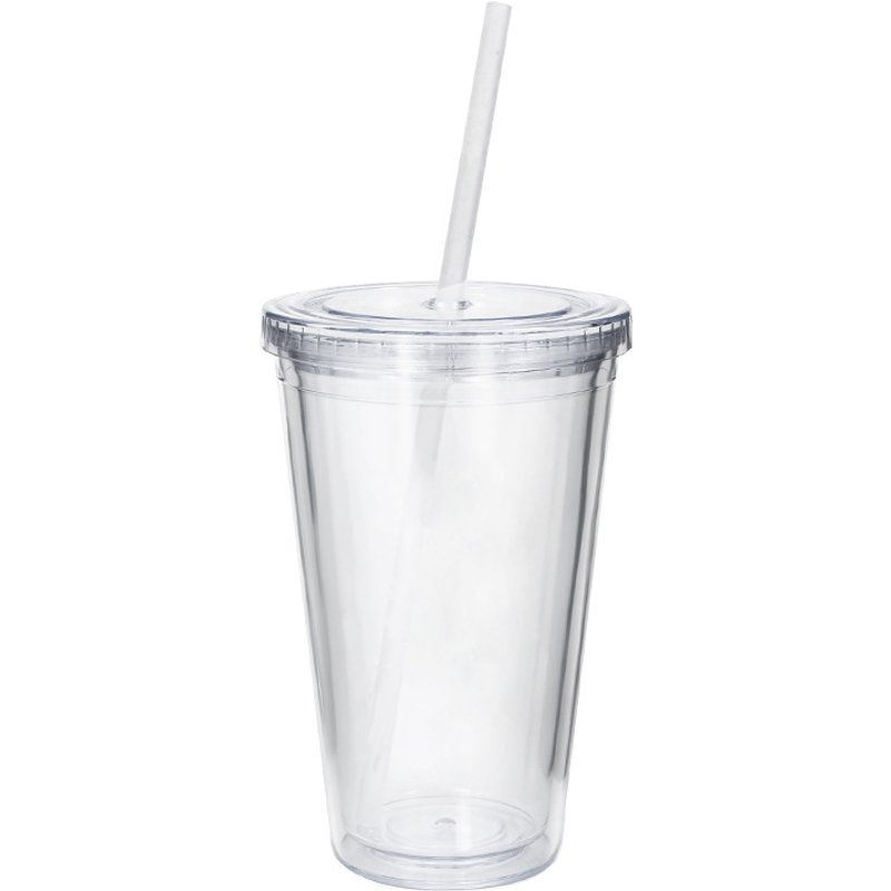 Straw Cup With Lid Double-layer Reusable Drinking Cup Plastic Tumbler Transparent Tea Fruit Coffee Mugs DIY Water Bottle