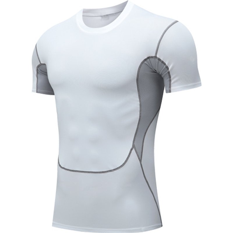 Men's Compression Shirt - Quick-Dry Workout T-Shirt For Gym/Running (White/Black) - Muscle Support S-3XL