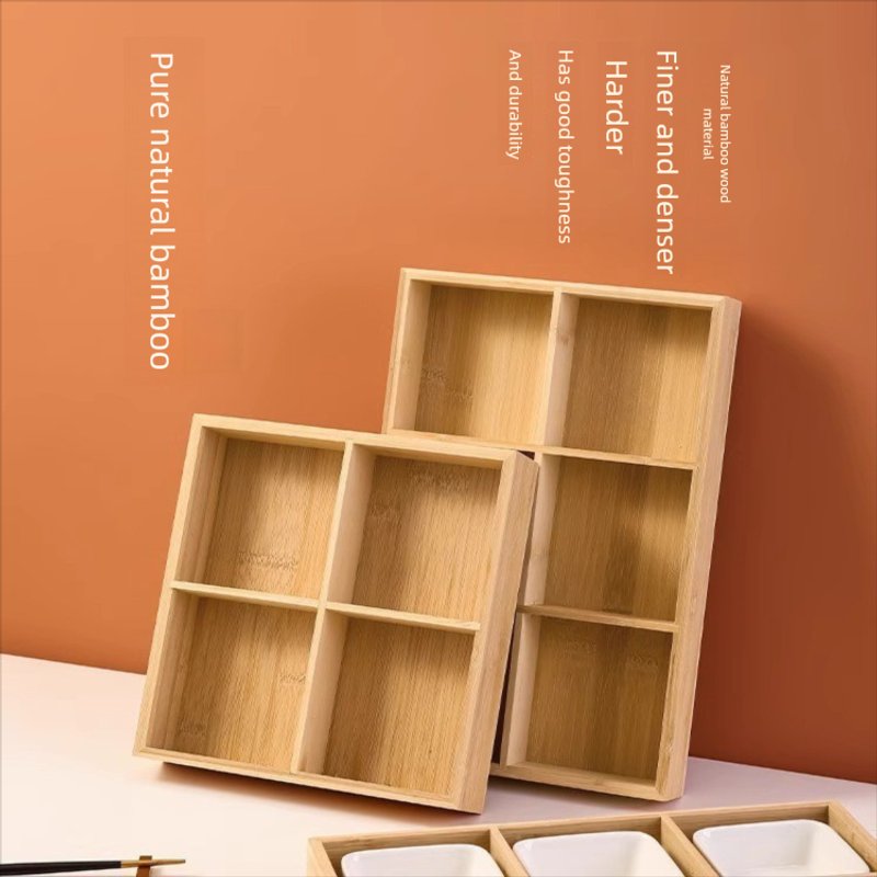 Bamboo Eco-Friendly Dried Fruit Wooden Wai Loo Jiugongge Tableware Hot Pot Side Dish Platter Tea Snack Tray