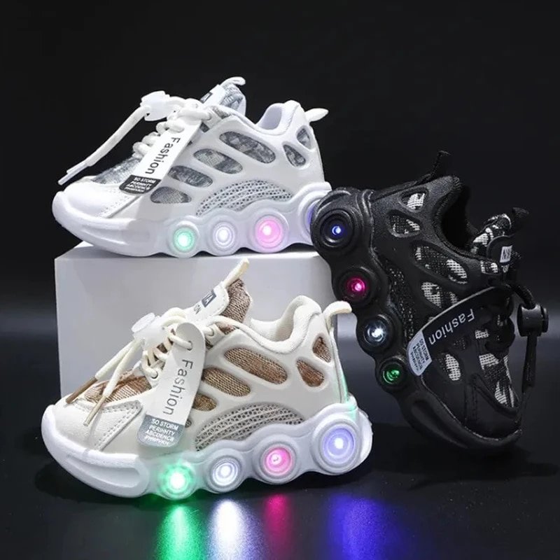 New Children Casual For Boys Girls Sneakers Autumn Kids Sports Luminous Shoes Baby Mesh Breathable Soft Running 1-6Years