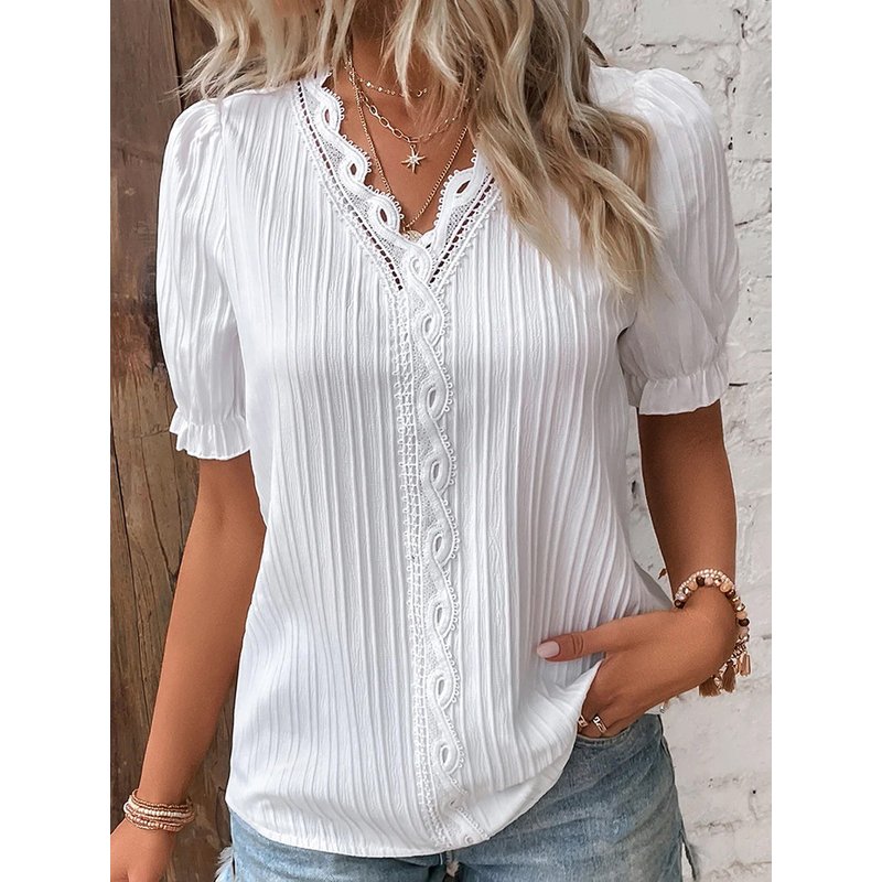 Women's New Summer Fashion Hollow Short Sleeve Dress Shirt